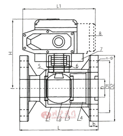 電動法蘭塑料球閥結(jié)構(gòu)圖